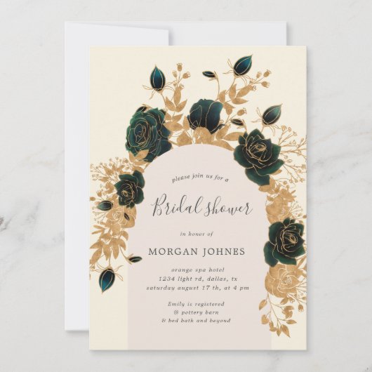 Watercolor Green Gold Rose Brautparty laden Einladung (Vorderseite)