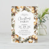 Watercolor Green & Gold Weihnachtsfeier Einladung (Stehend Vorderseite)