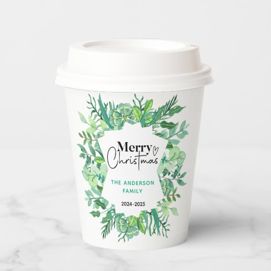 : Watercolor Green Grass - Festliches Weihnachtsfe Pappbecher (Vorderseite)