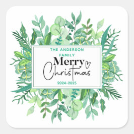 : Watercolor Green Grass - Festliches Weihnachtsfe Quadratischer Aufkleber