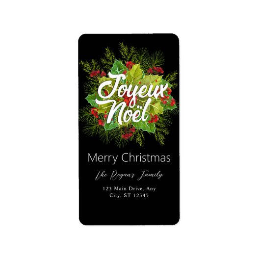 Watercolor Green Holly Christmas Adressaufkleber (Vorne)