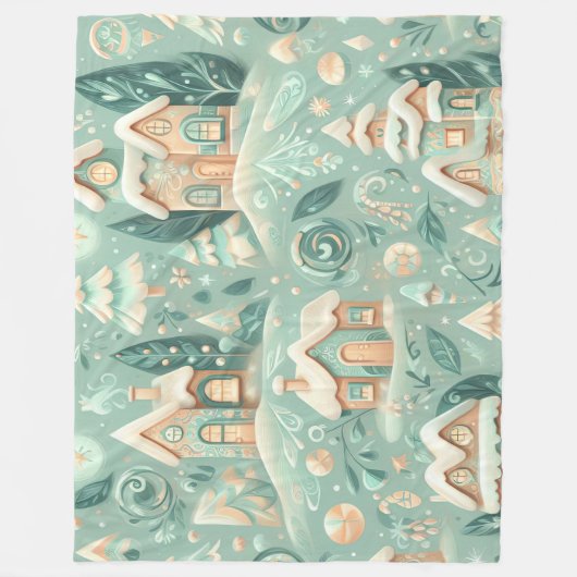 Watercolor Green Houses Christmas Motifs Holiday Fleecedecke (Vorderseite)