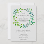 Watercolor Green Leaaf Wreath | Hochzeit Einladung (Vorderseite)