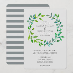 Watercolor Green Leaaf Wreath   Hochzeit Einladung