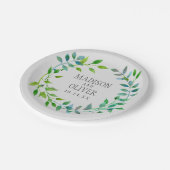 Watercolor Green Leaaf Wreath | Hochzeit Pappteller (Schrägansicht)