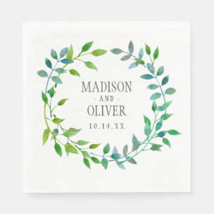 Watercolor Green Leaaf Wreath Hochzeit Serviette