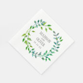 Watercolor Green Leaaf Wreath | Hochzeit Serviette (Ecke)