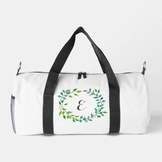 Watercolor Green Leaaf Wreath | Monogramm Duffle Bag (Rückseite)