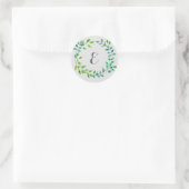 Watercolor Green Leaaf Wreath | Monogramm Runder Aufkleber (Tasche)