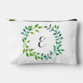 Watercolor Green Leaaf Wreath | Monogramm Zubehörtasche (Vorderseite)