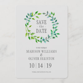 Watercolor Green Leaaf Wreath | Save The Date