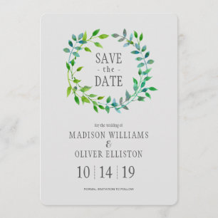 Watercolor Green Leaaf Wreath   Save The Date