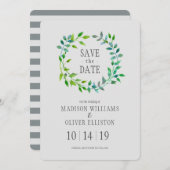 Watercolor Green Leaaf Wreath | Save The Date (Vorne/Hinten)