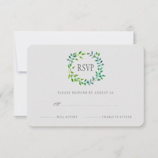 Watercolor Green Leaaf Wreath | UAWG RSVP Karte (Vorderseite)