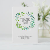 Watercolor Green Leaaf Wreath | Vielen Dank Dankeskarte (Stehend Vorderseite)