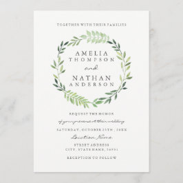 Watercolor Green Leaf Wreath Wedding Einladung