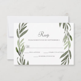 Watercolor Green Leaf Wreath Wedding RSVP