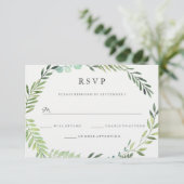 Watercolor Green Leaf Wreath Wedding RSVP Karte (Stehend Vorderseite)