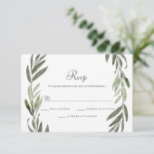 Watercolor Green Leaf Wreath Wedding RSVP Karte (Stehend Vorderseite)