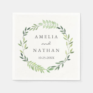 Watercolor Green Leaf Wreath Wedkin Napkin Serviette