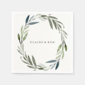 Watercolor Green Leaf Wreath Wedkin Napkin Serviette (Vorderseite)
