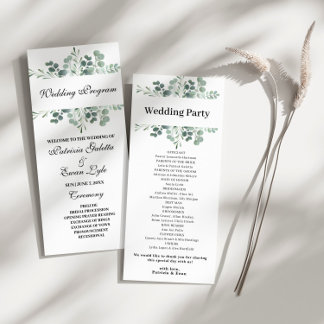 Watercolor Green Leaves Wedding program  Menükarte