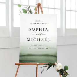 Watercolor Green Ombre Modern Wedding Welcome Poster