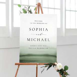 Watercolor Green Ombre Moderne Hochzeit Willkommen Poster