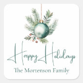 Watercolor Green Ornament Trendy Holiday Party Quadratischer Aufkleber (Vorderseite)