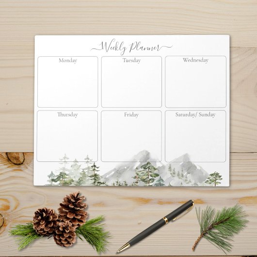 Watercolor Green Pine Forest Weekly Planner Notizblock