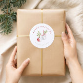 Watercolor Green & Red Ornaments Holiday Runder Aufkleber