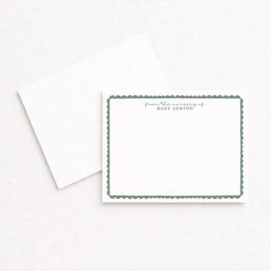 Watercolor Green Scalloped Nursery Note Card Ankündigung