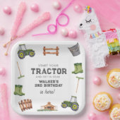 Watercolor Green Tractor Photo Boy Birthday  Pappteller (Party)