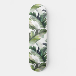 Watercolor Green Tropical Foliage Muster Skateboard