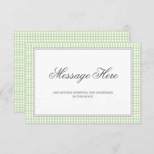 Watercolor Green und White Gingham Wedding Begleitkarte (Vorne/Hinten)