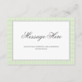 Watercolor Green und White Gingham Wedding Begleitkarte (Vorderseite)