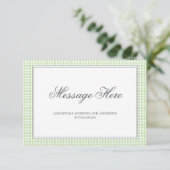 Watercolor Green und White Gingham Wedding Begleitkarte (Stehend Vorderseite)