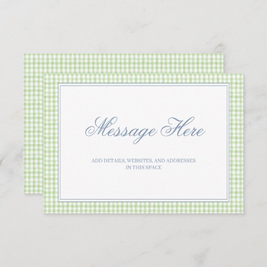 Watercolor Green und White Gingham Wedding Begleitkarte (Vorne/Hinten)