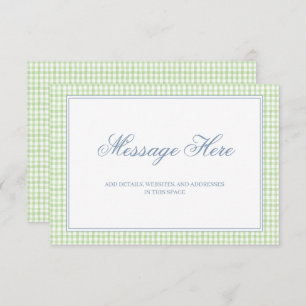 Watercolor Green und White Gingham Wedding Begleitkarte