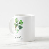 Watercolor Green Vierblättriges Kleeblatt St Patri Kaffeetasse (Vorderseite Links)