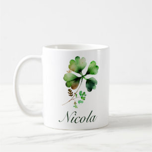 Watercolor Green Vierblättriges Kleeblatt St Patri Kaffeetasse