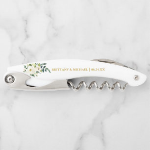 Watercolor Green White Floral Gold Hochzeit Kellnermesser