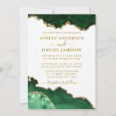 Watercolor Green White Gold Marble Geode Wedding Einladung (Vorderseite)