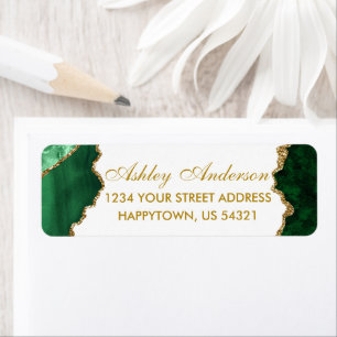 Watercolor Green White Gold Marmor Rücksendeadress