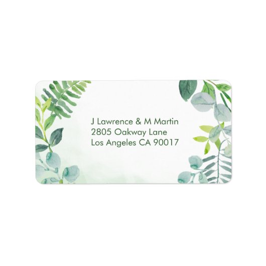 Watercolor Greenerage Foliage Address Labels Adressaufkleber (Vorne)