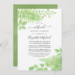 Watercolor Greenerage Foliage Online Virtual Weddi Einladung