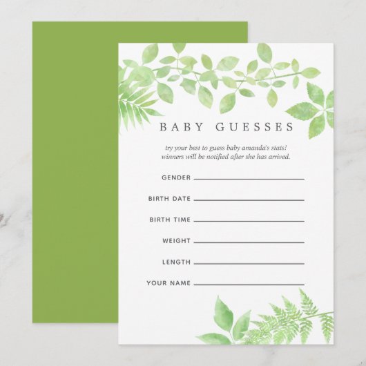 Watercolor Greenerenery Baby Shower Raten Einladung (Vorne/Hinten)