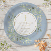 Watercolor Greenerity Baptism Christening Blue Pappteller
