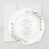 Watercolor Greenerity Baptism Christening Circular Einladung (Vorderseite)