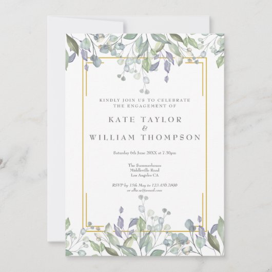 Watercolor Greenerity Engagement Party Einladung (Vorderseite)
